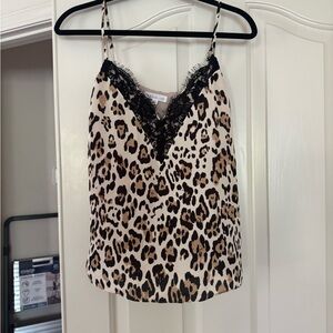 NWT Leopard Print Cami Top with Black Lace Trim